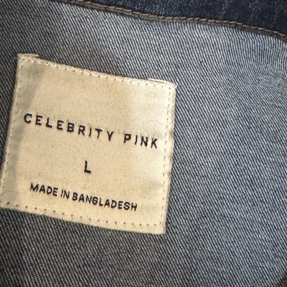 Celebrity Pink Blue Jean Denim Coveralls Jumpsuit Short Sleeve Women Size Large - Picture 3 of 7